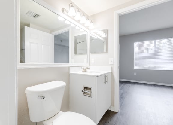 a bathroom with a toilet sink and mirror at Heritage Bay, Jensen Beach, 34957