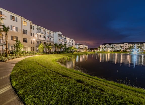 View of Lakeside Walking Path at Night at Edge75, Florida