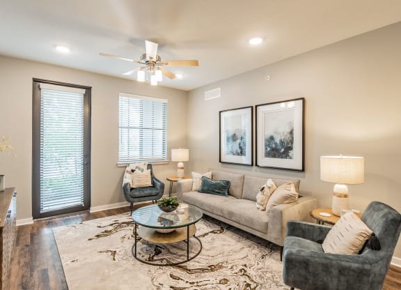 Living Room with Wood Style Flooring at Edge75, Florida 34104