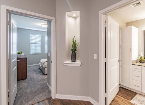 Hallway View of Bathroom and Bedroom at Edge75, Naples, Florida