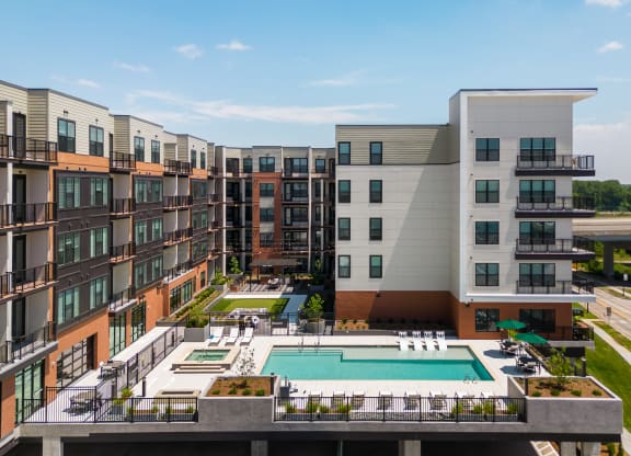 Chapter at the Streets of St. Charles exterior view of pool and courtyard  at Chapter at the Streets of St Charles, Saint Charles, 63303