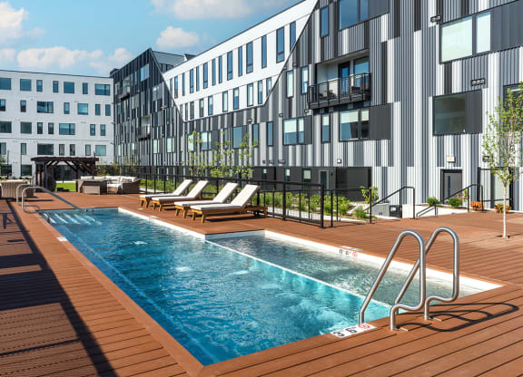 Steelcote Flats pool and pool deck at Steelcote Square, St. Louis, Missouri