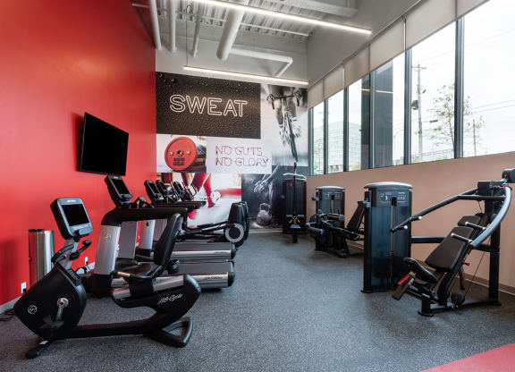 fitness center with treadmills and weight machines at Steelcote Square, St. Louis, Missouri