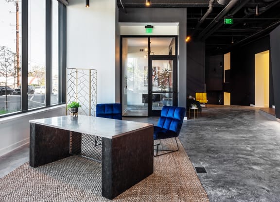 lobby with desk and seating at Steelcote Square, Missouri