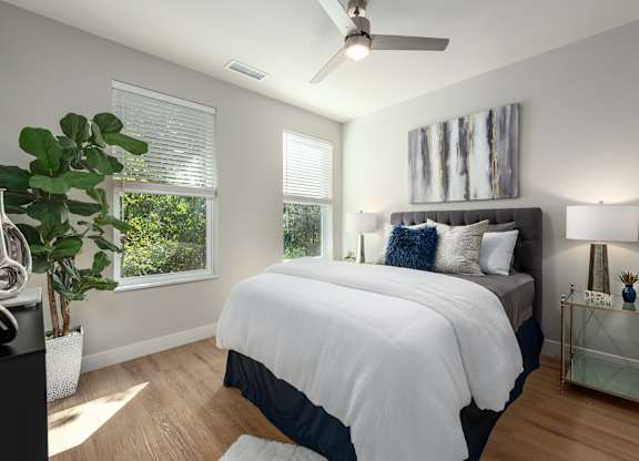 Bedroom With Ceiling Fan at Mila, Ellisville, MO