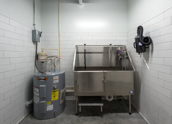 pet spa with dog washing station at Steelcote Square, St. Louis
