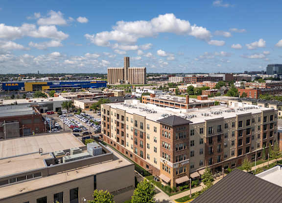 A view of a city from a high vantage point.