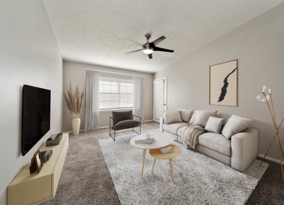 Model living room with large window