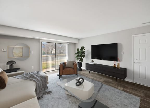Model living room with patio door