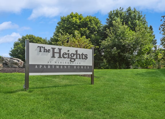 Monument Sign and Front Entrance at Heights Marlborough Apartments in Boston, MA.