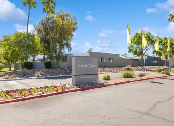 Community Monument Sign at Lakeside Casitas Apartments in Tucson, AZ.