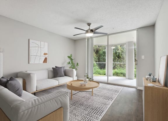 Model living room with patio door