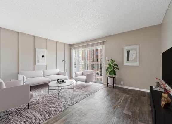 Model living room and patio door