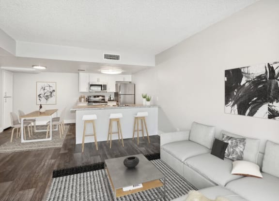Model living room and kitchen