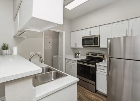 Model kitchen with stainless steel appliances