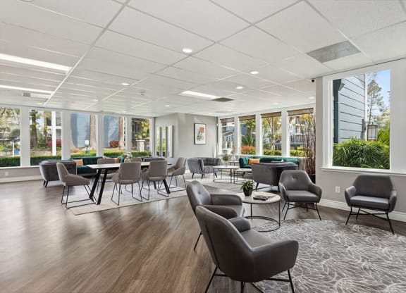 Community Clubhouse with Lounge Furniture at Fountains at Point West Apartments in Sacramento, CA.