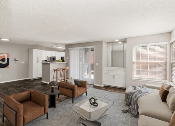 Model living room showcasing large open living spaces