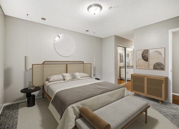 Model bedroom with attached bathroom