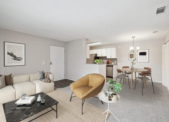 Model living room and dining area