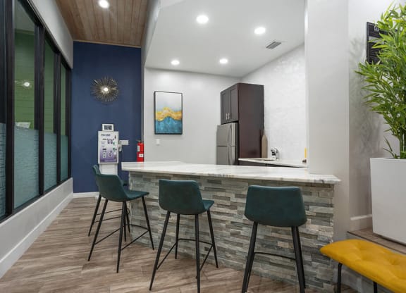 Community Clubhouse with Kitchen Area at Haven at Water's Edge Apartments in Tampa, FL.