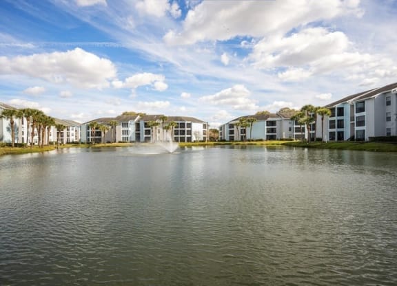 View of apartments on the edge of the lake