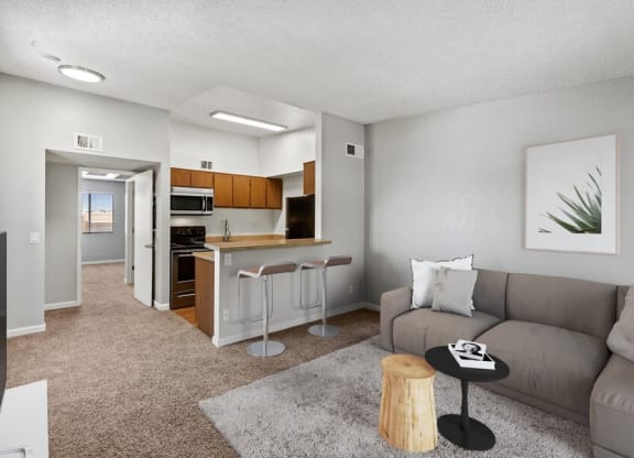 Model living room and kitchen