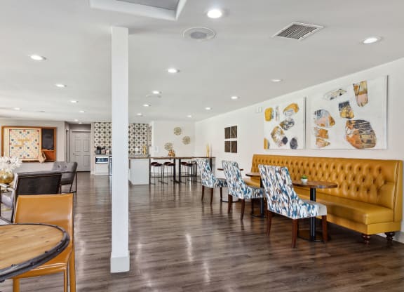 Community Clubhouse with Lounge Furniture and TV at Loma Vista Apartments in Las Vegas, NV.