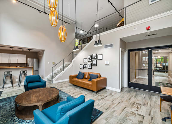 Community Clubhouse with Upstairs at Dallas North Park Apartments in Dallas, TX.