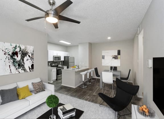 Model living room and kitchen