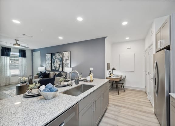 Model kitchen with stainless steel appliances
