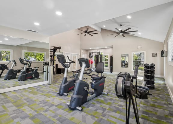 Community Fitness Center with Equipment at Lakeside Retreat Apartments located in Peachtree Corners, GA.