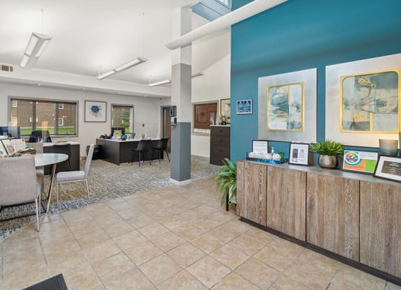 Leasing office lobby  at Stone Ends apartments in Stoughton, MA