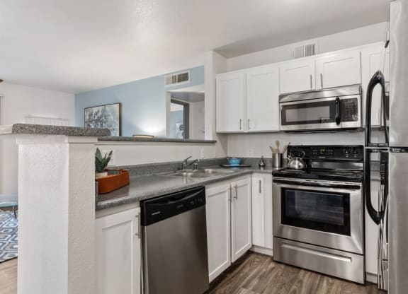 Model kitchen with stainless steel appliances