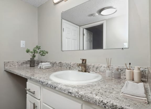 Model bathroom with white vanity