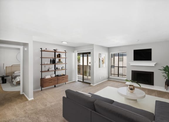 Model living room with large open floor plan