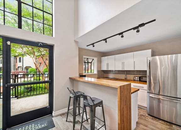 Community Clubhouse Kitchenette at Dallas North Park Apartments in Dallas, TX.