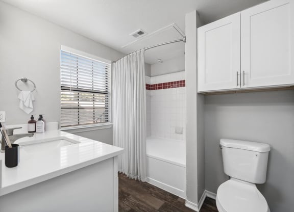 Model primary bathroom at Bridges at Oakbend, Texas