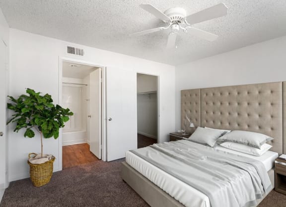Model bedroom with queen-size bed