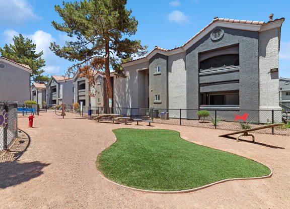 Community Dog Park with Agility Equipment at Verraso Apartments in Las Vegas, NV.