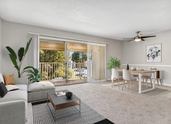 Model living room with large sliding door