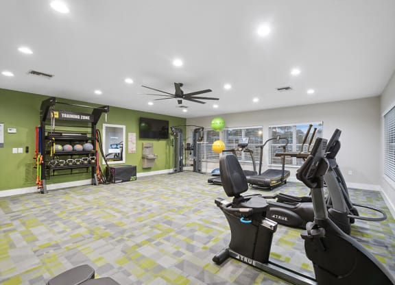 Community Fitness Center with Equipment at Park at 7200 Apartments in Jacksonville, FL.