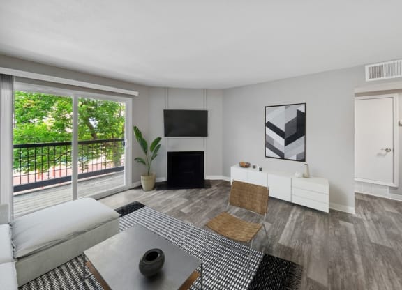Model living room with patio door