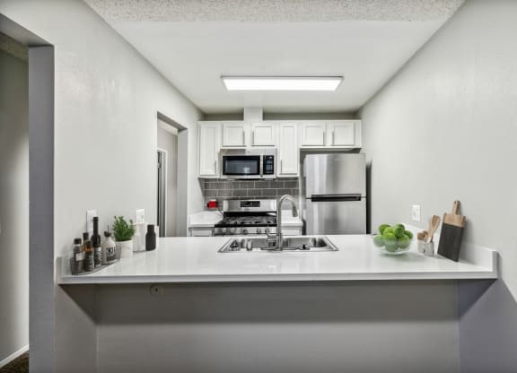 Model kitchen with stainless steel appliances