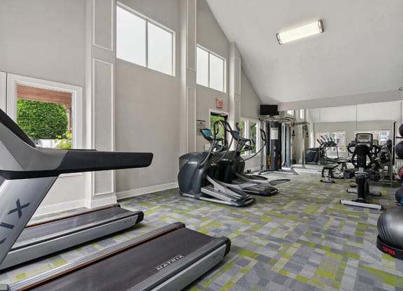 Community Fitness Center with Equipment at Park 2300 Apartments in Charlotte, NC.