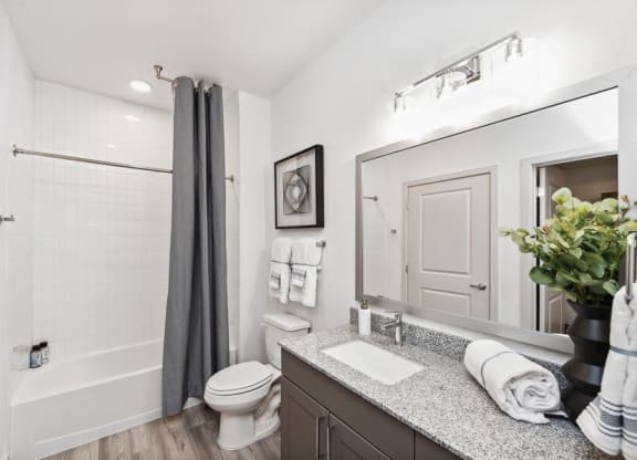 Model bathroom with large vanity