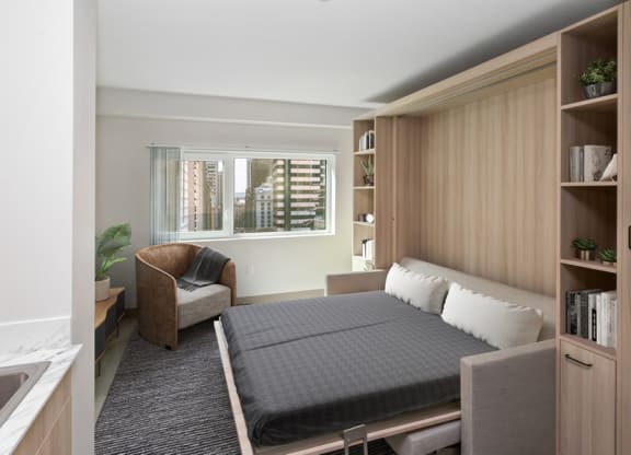 Model apartment with murphy bed down