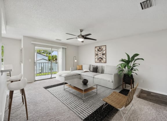 Model living room with patio door