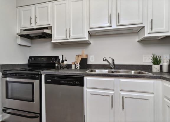 Model kitchen with stainless steel appliances