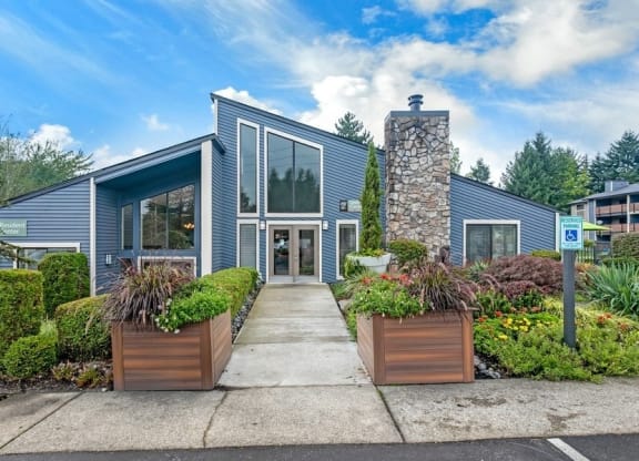 Clubhouse front exterior and landscape