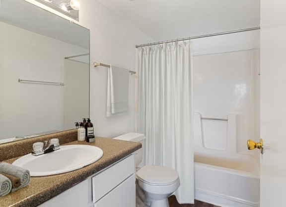 Model bathroom with white vanity
